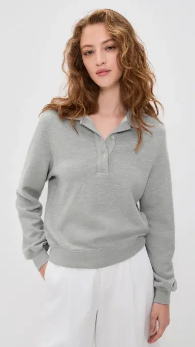 DONNI. The Eco-Terry Polo Sweatshirt Heather Grey | Thumbnail 2 DONNI. The Eco-Terry Polo Sweatshirt Heather Grey | Thumbnail 2