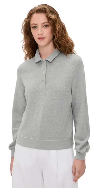 DONNI. The Eco-Terry Polo Sweatshirt Heather Grey | Thumbnail 1 DONNI. The Eco-Terry Polo Sweatshirt Heather Grey | Thumbnail 1