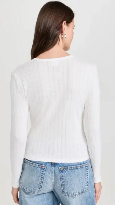 Leset Pointelle Long Sleeve Henley White | Thumbnail 3 Leset Pointelle Long Sleeve Henley White | Thumbnail 3