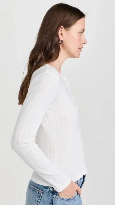 Leset Pointelle Long Sleeve Henley White | Thumbnail 4 Leset Pointelle Long Sleeve Henley White | Thumbnail 4