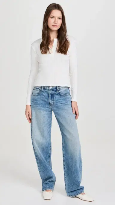 Leset Pointelle Long Sleeve Henley White | Thumbnail 5 Leset Pointelle Long Sleeve Henley White | Thumbnail 5