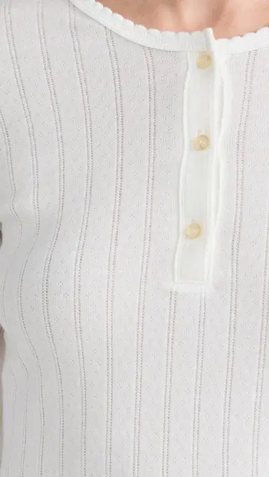 Leset Pointelle Long Sleeve Henley White | Thumbnail 6 Leset Pointelle Long Sleeve Henley White | Thumbnail 6