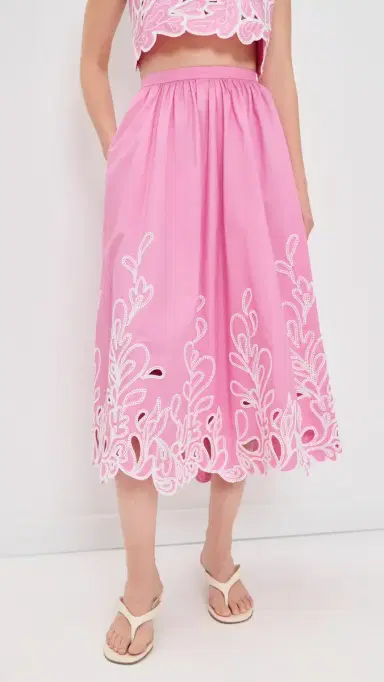 Cinq à Sept Paisley Bloom Embroidered Espe Skirt Rosewater Pink/White | Thumbnail 2 Cinq à Sept Paisley Bloom Embroidered Espe Skirt Rosewater Pink/White | Thumbnail 2