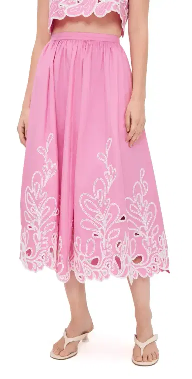 Cinq à Sept Paisley Bloom Embroidered Espe Skirt Rosewater Pink/White | Thumbnail 1 Cinq à Sept Paisley Bloom Embroidered Espe Skirt Rosewater Pink/White | Thumbnail 1