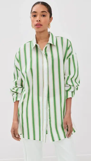 STELLA JEAN Button Down Shirt Green And White Stripes 38 | Thumbnail 2 STELLA JEAN Button Down Shirt Green And White Stripes 38 | Thumbnail 2