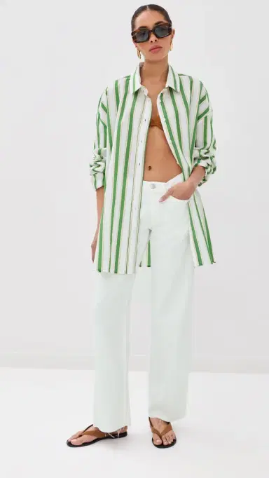 STELLA JEAN Button Down Shirt Green And White Stripes 38 | Thumbnail 5 STELLA JEAN Button Down Shirt Green And White Stripes 38 | Thumbnail 5