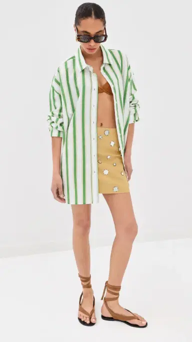 STELLA JEAN Button Down Shirt Green And White Stripes 38 | Thumbnail 6 STELLA JEAN Button Down Shirt Green And White Stripes 38 | Thumbnail 6