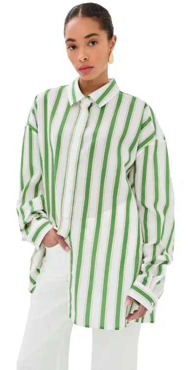 STELLA JEAN Button Down Shirt Green And White Stripes 38 | Thumbnail 1 STELLA JEAN Button Down Shirt Green And White Stripes 38 | Thumbnail 1