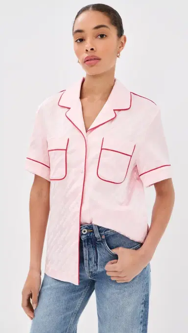 Off-White Satin Pajama Shirt Soft Pink | Thumbnail 2 Off-White Satin Pajama Shirt Soft Pink | Thumbnail 2
