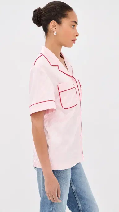 Off-White Satin Pajama Shirt Soft Pink | Thumbnail 4 Off-White Satin Pajama Shirt Soft Pink | Thumbnail 4