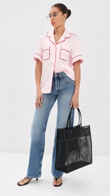 Off-White Satin Pajama Shirt Soft Pink | Thumbnail 5 Off-White Satin Pajama Shirt Soft Pink | Thumbnail 5