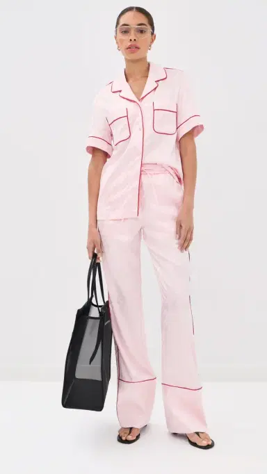 Off-White Satin Pajama Shirt Soft Pink | Thumbnail 6 Off-White Satin Pajama Shirt Soft Pink | Thumbnail 6