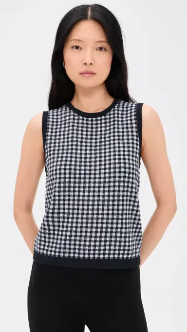 Vince Gingham Tank Black/Off White | Thumbnail 2 Vince Gingham Tank Black/Off White | Thumbnail 2