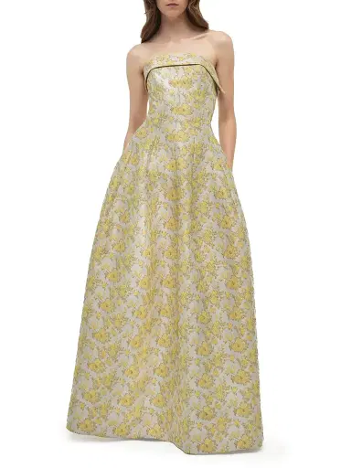 SIMKHAI Women's Octavia Floral Jacquard Strapless Gown - Buttercream | Thumbnail 2 SIMKHAI Women's Octavia Floral Jacquard Strapless Gown - Buttercream | Thumbnail 2
