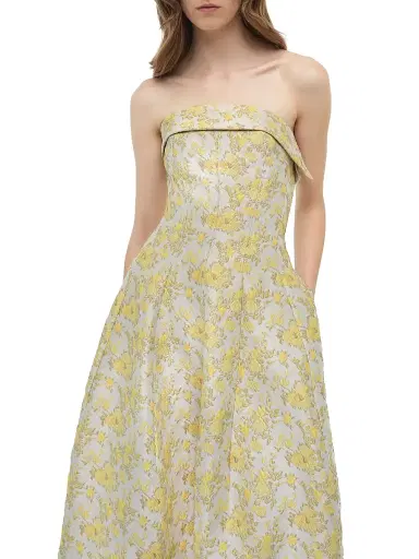 SIMKHAI Women's Octavia Floral Jacquard Strapless Gown - Buttercream | Thumbnail 5 SIMKHAI Women's Octavia Floral Jacquard Strapless Gown - Buttercream | Thumbnail 5