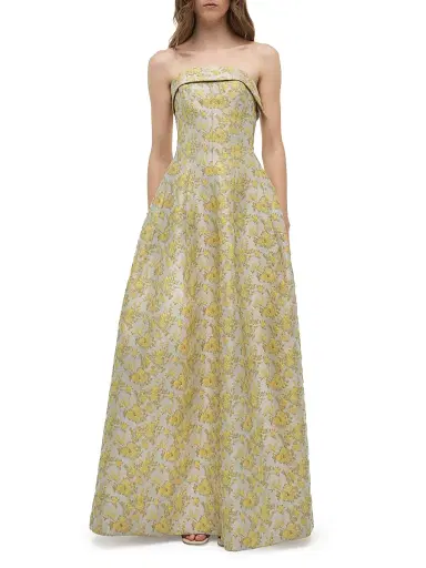 SIMKHAI Women's Octavia Floral Jacquard Strapless Gown - Buttercream | Thumbnail 1 SIMKHAI Women's Octavia Floral Jacquard Strapless Gown - Buttercream | Thumbnail 1