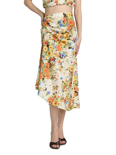 A.L.C. Women's Naomi Printed Ruched Cotton Midi-Skirt - Butter Poppy Multi - Size 14 | Thumbnail 3 A.L.C. Women's Naomi Printed Ruched Cotton Midi-Skirt - Butter Poppy Multi - Size 14 | Thumbnail 3