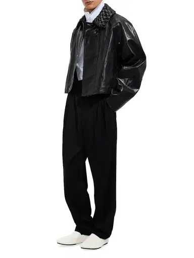 Bottega Veneta Men's Crackled Intrecciato Collar Leather Jacket - Black | Thumbnail 2 Bottega Veneta Men's Crackled Intrecciato Collar Leather Jacket - Black | Thumbnail 2