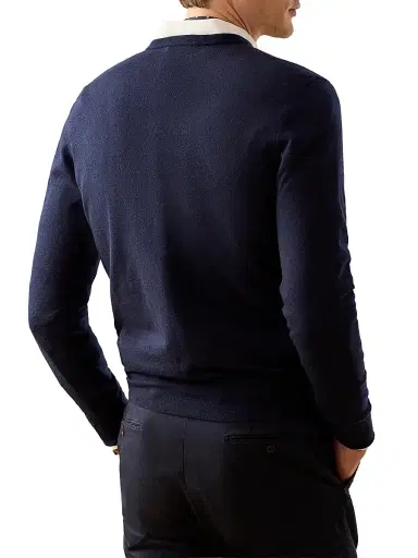 Ralph Lauren Purple Label Men's Cashmere Jersey V-Neck Sweater - Classic Chairman Navy | Thumbnail 3 Ralph Lauren Purple Label Men's Cashmere Jersey V-Neck Sweater - Classic Chairman Navy | Thumbnail 3