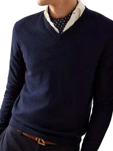 Ralph Lauren Purple Label Men's Cashmere Jersey V-Neck Sweater - Classic Chairman Navy | Thumbnail 4 Ralph Lauren Purple Label Men's Cashmere Jersey V-Neck Sweater - Classic Chairman Navy | Thumbnail 4