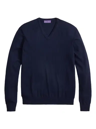 Ralph Lauren Purple Label Men's Cashmere Jersey V-Neck Sweater - Classic Chairman Navy | Thumbnail 1 Ralph Lauren Purple Label Men's Cashmere Jersey V-Neck Sweater - Classic Chairman Navy | Thumbnail 1
