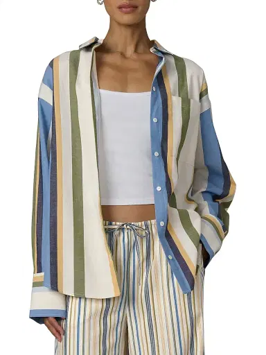 Joe's Jeans Women's The Boyfriend Striped Button-Up Shirt - Azure Multi Stripe | Thumbnail 3 Joe's Jeans Women's The Boyfriend Striped Button-Up Shirt - Azure Multi Stripe | Thumbnail 3