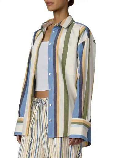 Joe's Jeans Women's The Boyfriend Striped Button-Up Shirt - Azure Multi Stripe | Thumbnail 4 Joe's Jeans Women's The Boyfriend Striped Button-Up Shirt - Azure Multi Stripe | Thumbnail 4