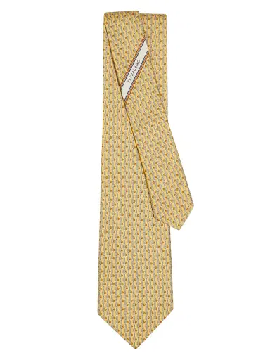 FERRAGAMO Men's Battuta Tennis Silk Tie - Beige | Thumbnail 3 FERRAGAMO Men's Battuta Tennis Silk Tie - Beige | Thumbnail 3