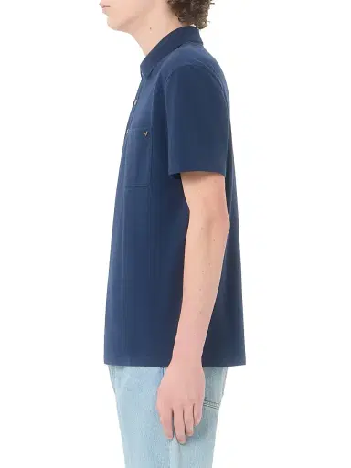 Valentino Garavani Men's Cotton Piqué Polo Shirt with VGold - Blue | Thumbnail 4 Valentino Garavani Men's Cotton Piqué Polo Shirt with VGold - Blue | Thumbnail 4