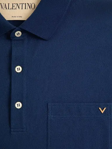 Valentino Garavani Men's Cotton Piqué Polo Shirt with VGold - Blue | Thumbnail 7 Valentino Garavani Men's Cotton Piqué Polo Shirt with VGold - Blue | Thumbnail 7
