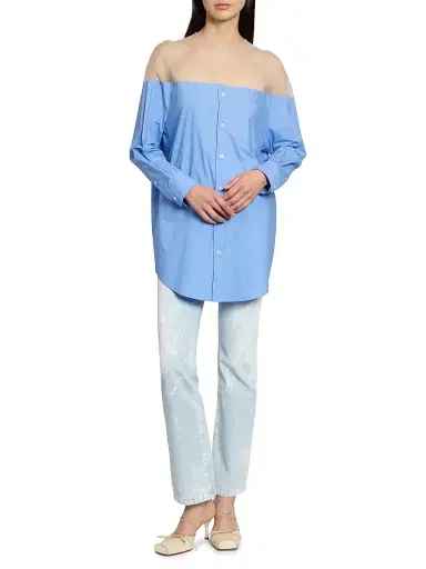 MM6 Maison Margiela Women's Illusion Oversized Cotton Shirt - Sky Blue | Thumbnail 2 MM6 Maison Margiela Women's Illusion Oversized Cotton Shirt - Sky Blue | Thumbnail 2