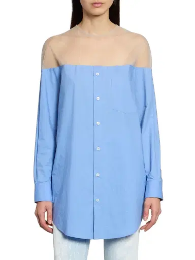 MM6 Maison Margiela Women's Illusion Oversized Cotton Shirt - Sky Blue | Thumbnail 3 MM6 Maison Margiela Women's Illusion Oversized Cotton Shirt - Sky Blue | Thumbnail 3