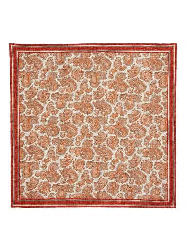 Brunello Cucinelli Men's Silk Paisley Pocket Square - Orange Brown | Thumbnail 2 Brunello Cucinelli Men's Silk Paisley Pocket Square - Orange Brown | Thumbnail 2