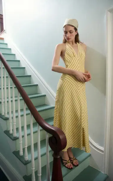 STAUD Louise Striped Silk Midi Dress | Thumbnail 2 STAUD Louise Striped Silk Midi Dress | Thumbnail 2