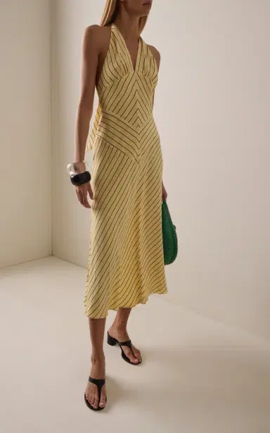 STAUD Louise Striped Silk Midi Dress | Thumbnail 4 STAUD Louise Striped Silk Midi Dress | Thumbnail 4