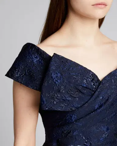 Rickie Freeman for Teri Jon Off-the-Shoulder Metallic Jacquard Gown w/ Bow | Thumbnail 4 Rickie Freeman for Teri Jon Off-the-Shoulder Metallic Jacquard Gown w/ Bow | Thumbnail 4