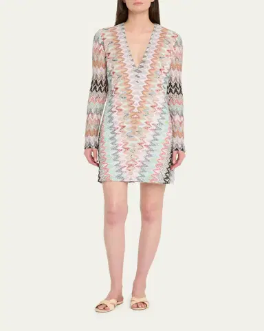 Missoni Plunging Metallic Zigzag Long-Sleeve Mini Dress | Thumbnail 2 Missoni Plunging Metallic Zigzag Long-Sleeve Mini Dress | Thumbnail 2