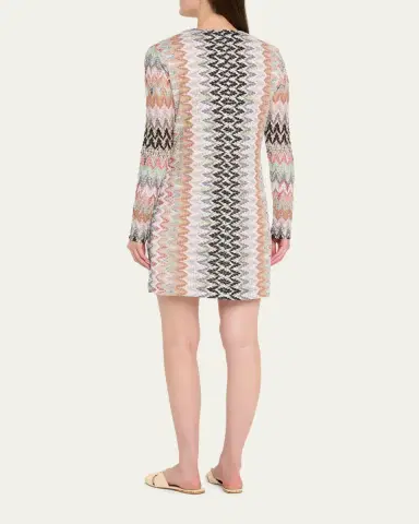 Missoni Plunging Metallic Zigzag Long-Sleeve Mini Dress | Thumbnail 3 Missoni Plunging Metallic Zigzag Long-Sleeve Mini Dress | Thumbnail 3