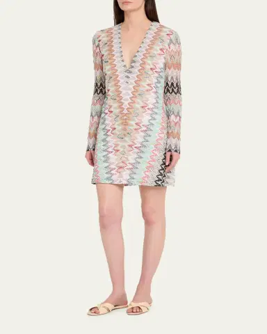 Missoni Plunging Metallic Zigzag Long-Sleeve Mini Dress | Thumbnail 4 Missoni Plunging Metallic Zigzag Long-Sleeve Mini Dress | Thumbnail 4