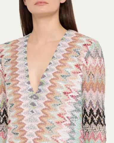 Missoni Plunging Metallic Zigzag Long-Sleeve Mini Dress | Thumbnail 5 Missoni Plunging Metallic Zigzag Long-Sleeve Mini Dress | Thumbnail 5