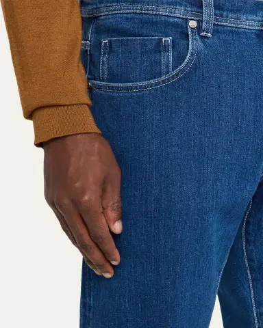 Cesare Attolini Men's Dark-Wash Denim Slim Straight-Leg Jeans | Thumbnail 5 Cesare Attolini Men's Dark-Wash Denim Slim Straight-Leg Jeans | Thumbnail 5