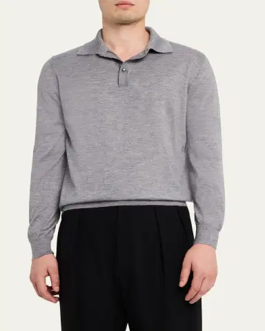 Cesare Attolini Men's Solid Cashmere Polo Sweater | Thumbnail 9 Cesare Attolini Men's Solid Cashmere Polo Sweater | Thumbnail 9