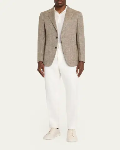 Zegna Men's Silk and Linen Herringbone Single-Breasted Sport Coat | Thumbnail 2 Zegna Men's Silk and Linen Herringbone Single-Breasted Sport Coat | Thumbnail 2