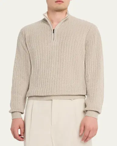Fioroni Men's Ribbed-Knit Cotton Half-Zip Sweater | Thumbnail 4 Fioroni Men's Ribbed-Knit Cotton Half-Zip Sweater | Thumbnail 4