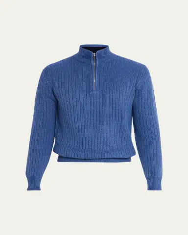 Fioroni Men's Ribbed-Knit Cotton Half-Zip Sweater | Thumbnail 6 Fioroni Men's Ribbed-Knit Cotton Half-Zip Sweater | Thumbnail 6