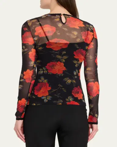Carolina Herrera Rose Mesh Long-Sleeve Top | Thumbnail 3 Carolina Herrera Rose Mesh Long-Sleeve Top | Thumbnail 3