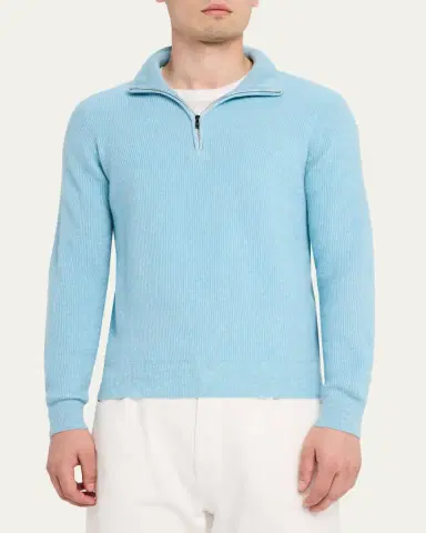 Fioroni Men's Cashmere/Linen Melange Ribbed-Knit Half-Zip Sweater | Thumbnail 4 Fioroni Men's Cashmere/Linen Melange Ribbed-Knit Half-Zip Sweater | Thumbnail 4