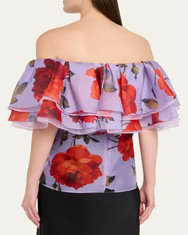 Carolina Herrera Rose Chiffon Off-The-Shoulder Ruffle Top | Thumbnail 3 Carolina Herrera Rose Chiffon Off-The-Shoulder Ruffle Top | Thumbnail 3