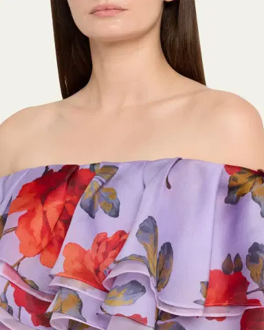 Carolina Herrera Rose Chiffon Off-The-Shoulder Ruffle Top | Thumbnail 5 Carolina Herrera Rose Chiffon Off-The-Shoulder Ruffle Top | Thumbnail 5