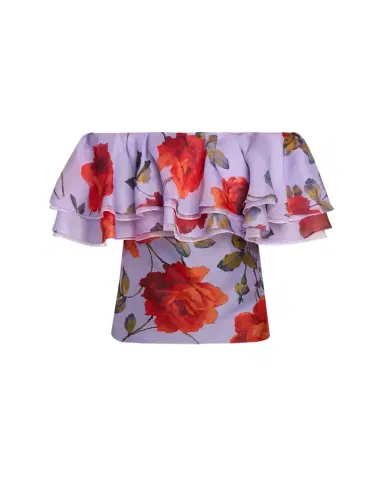 Carolina Herrera Rose Chiffon Off-The-Shoulder Ruffle Top | Thumbnail 1 Carolina Herrera Rose Chiffon Off-The-Shoulder Ruffle Top | Thumbnail 1